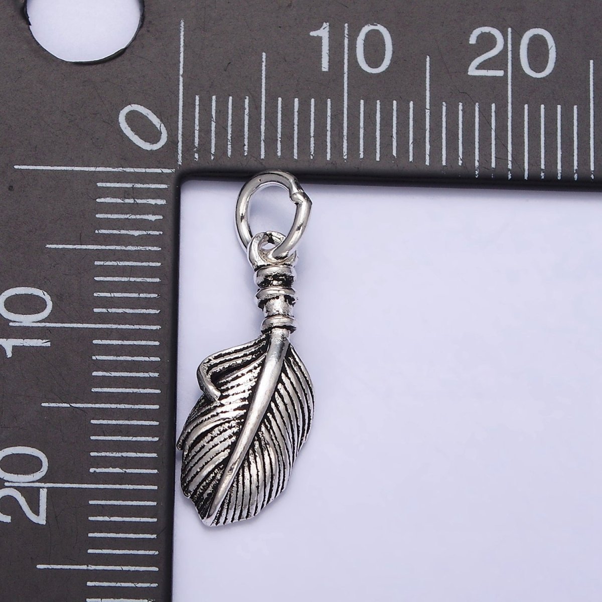 Sterling Silver S925 Curved Line-Textured Natural Long Palm Leaf Charm | SL-286