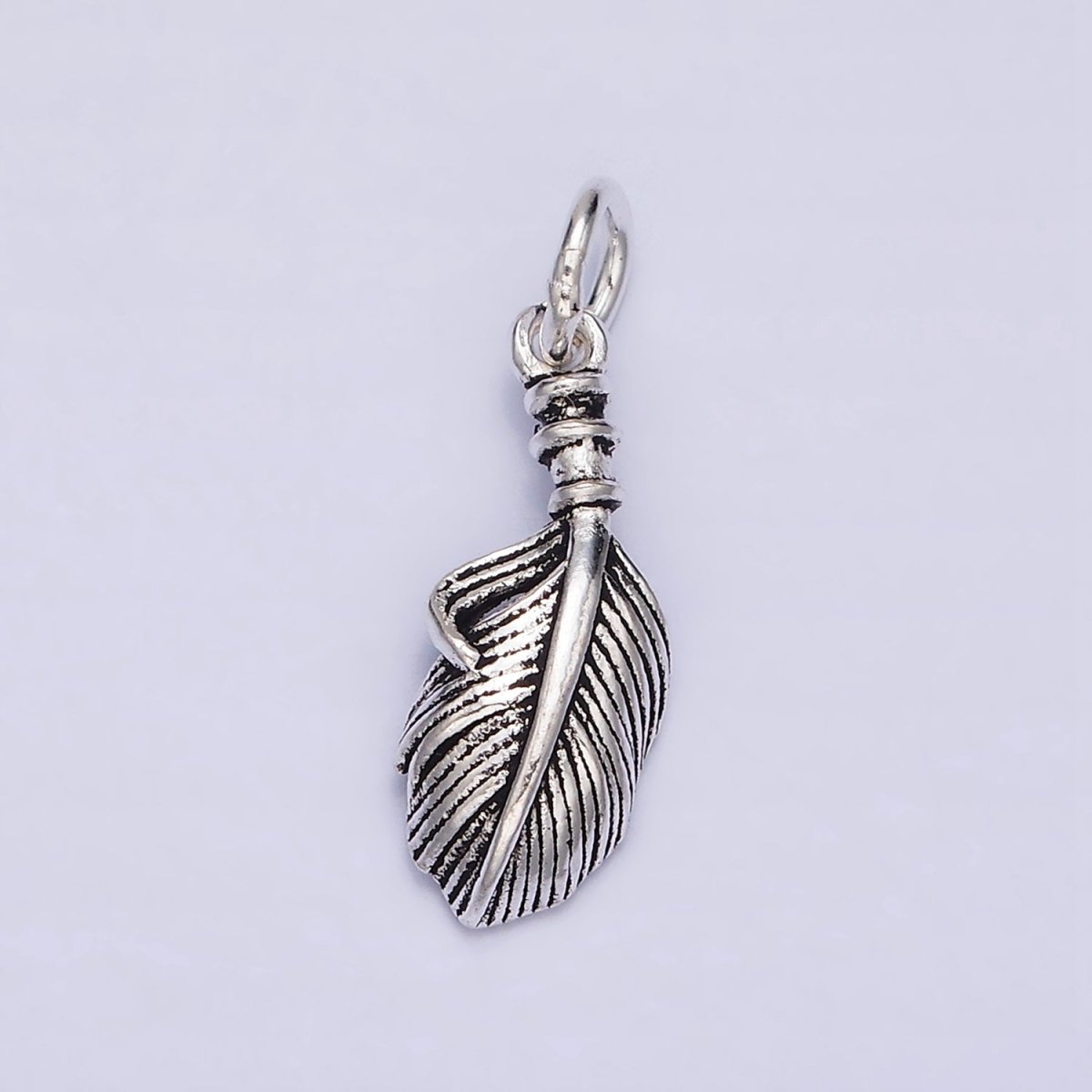 Sterling Silver S925 Curved Line-Textured Natural Long Palm Leaf Charm | SL-286