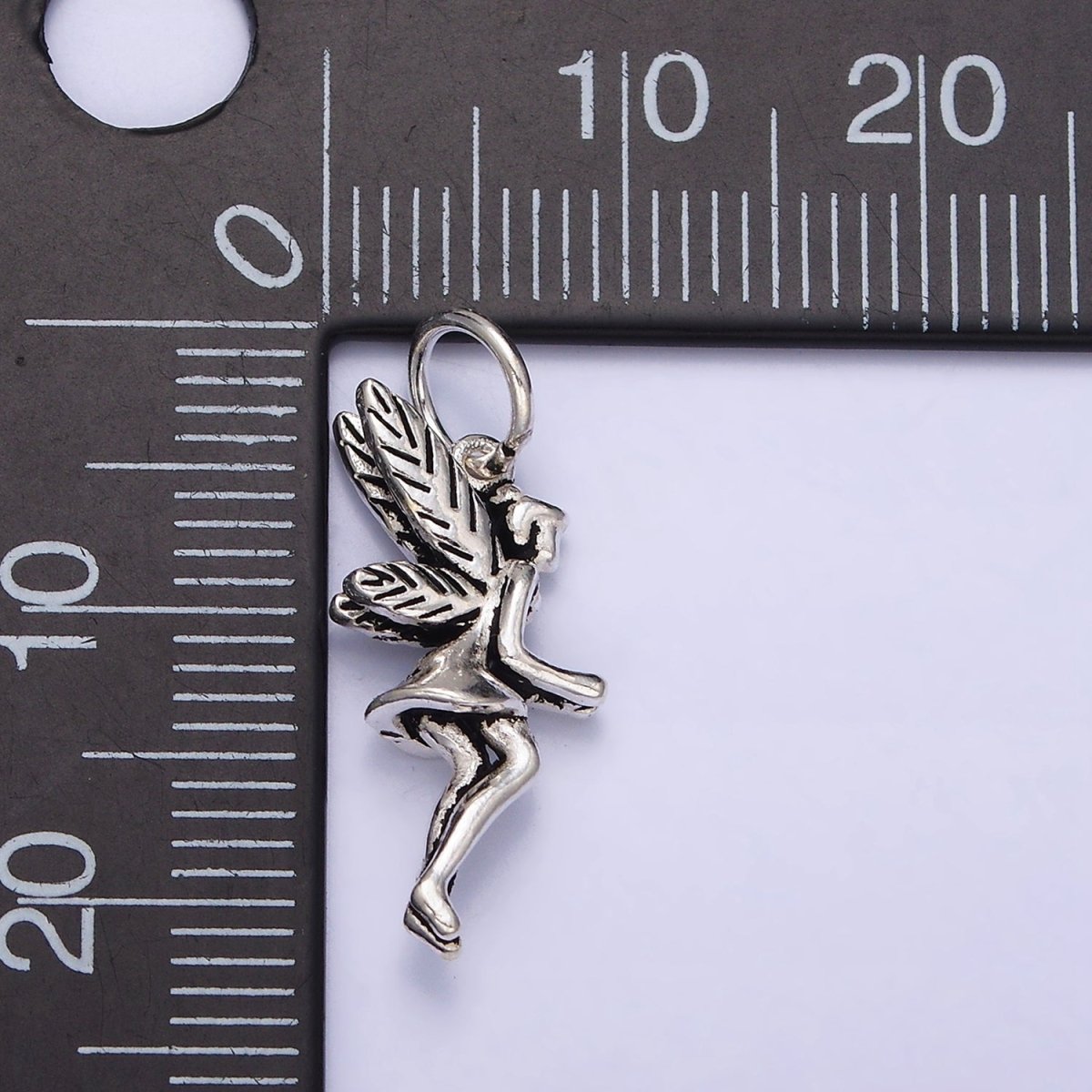 Sterling Silver S925 Flying Fairy Girl Lined Wings Charm | SL-274