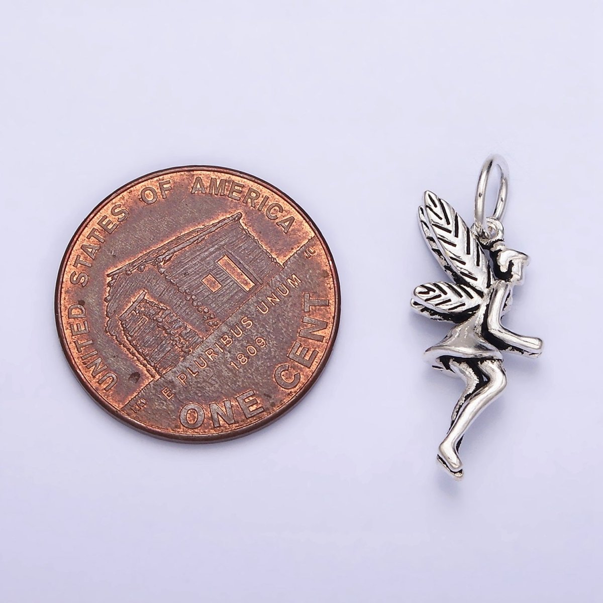 Sterling Silver S925 Flying Fairy Girl Lined Wings Charm | SL-274