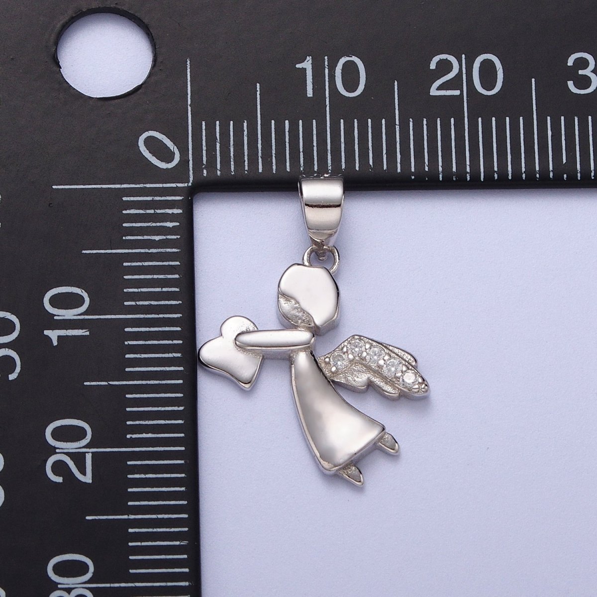 Sterling Silver S925 Heart-Giving Guardian Angel Micro Paved CZ Wings Pendant | SL-401