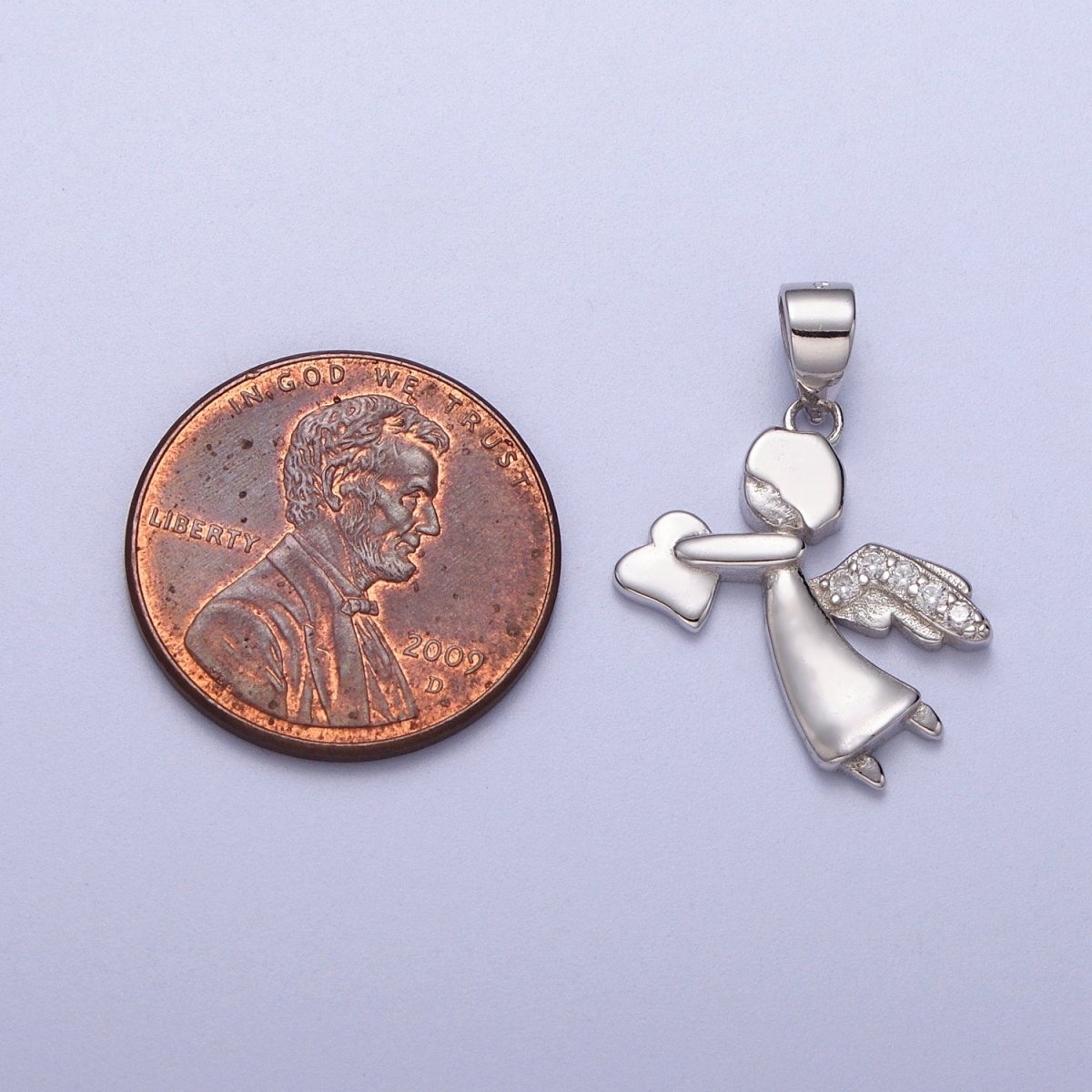 Sterling Silver S925 Heart-Giving Guardian Angel Micro Paved CZ Wings Pendant | SL-401