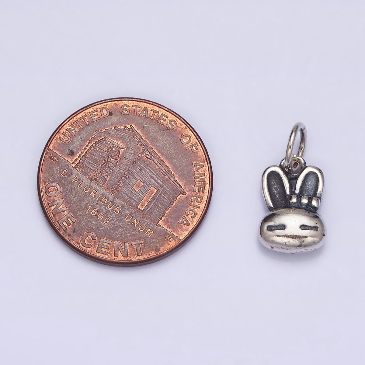 Sterling Silver S925 Pet Bunny Rabbit Head Bow Ribbon Animal Charm | SL-281