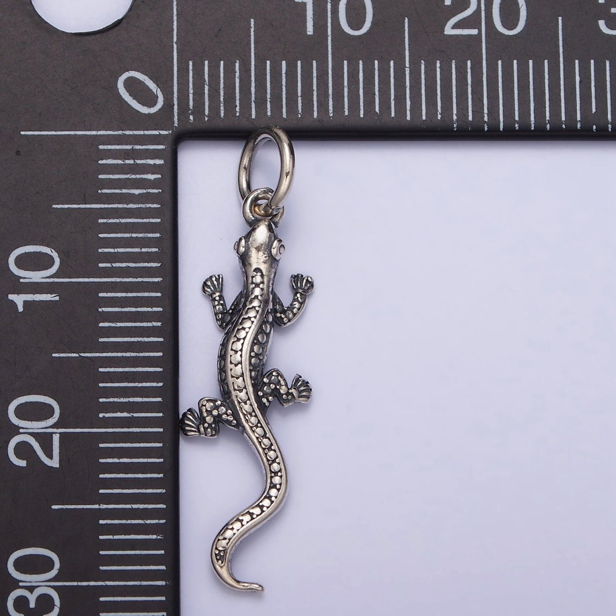 Sterling Silver S925 Pet Dotted Scale-Textured Lizard Gecko Pet Animal Charm | SL-293