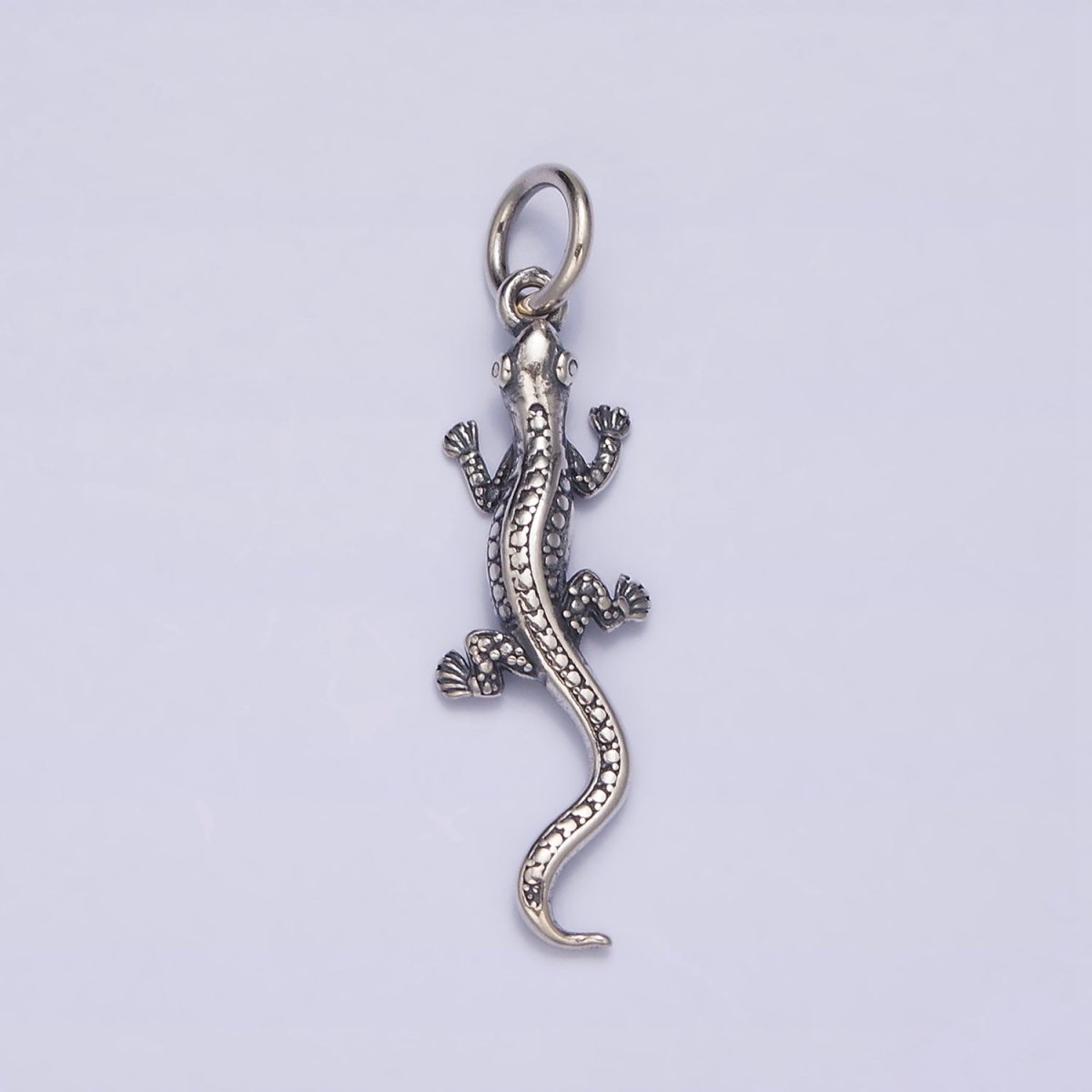 Sterling Silver S925 Pet Dotted Scale-Textured Lizard Gecko Pet Animal Charm | SL-293