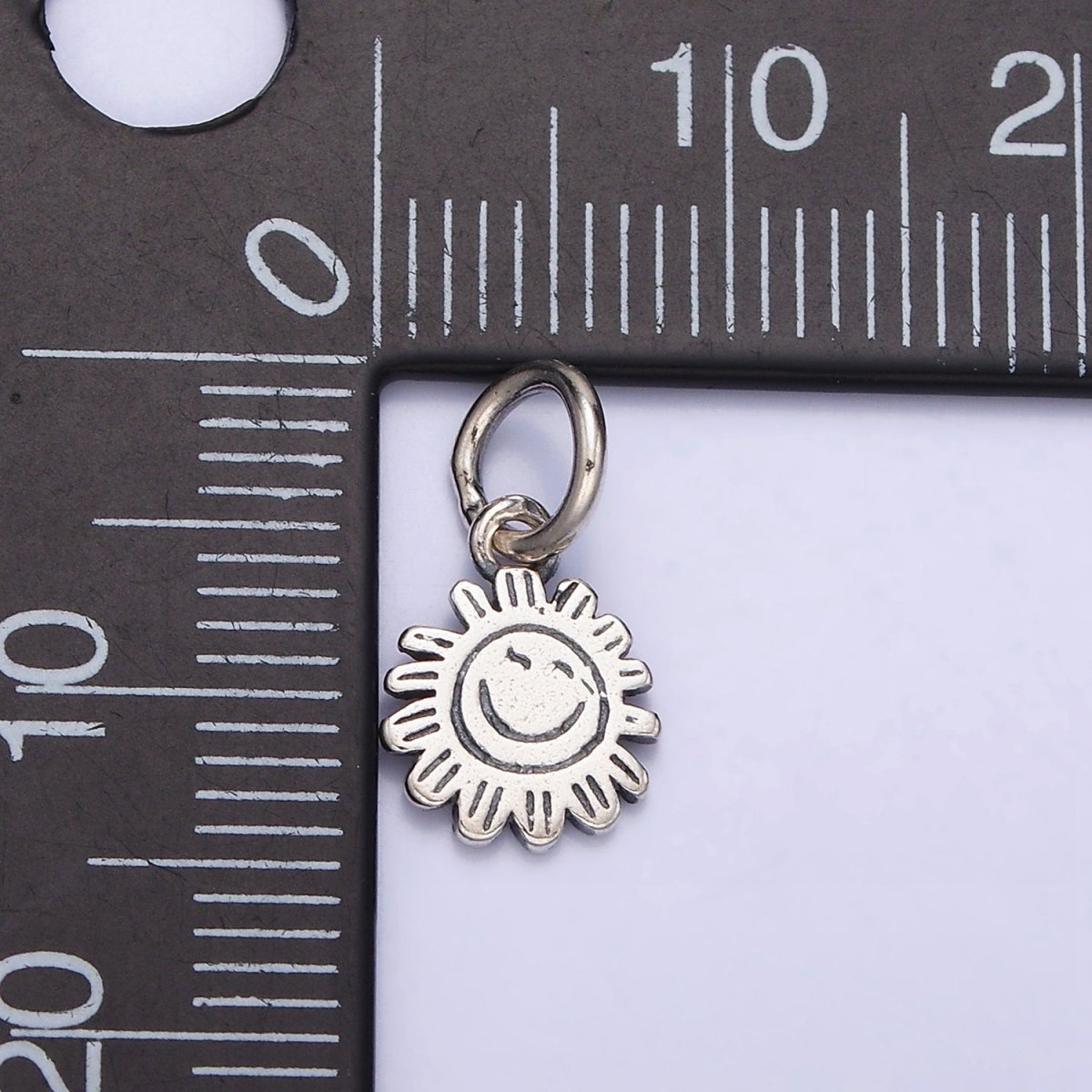 Sterling Silver S925 Round Smiley Face Celestial Sun Flower Charm | SL-275