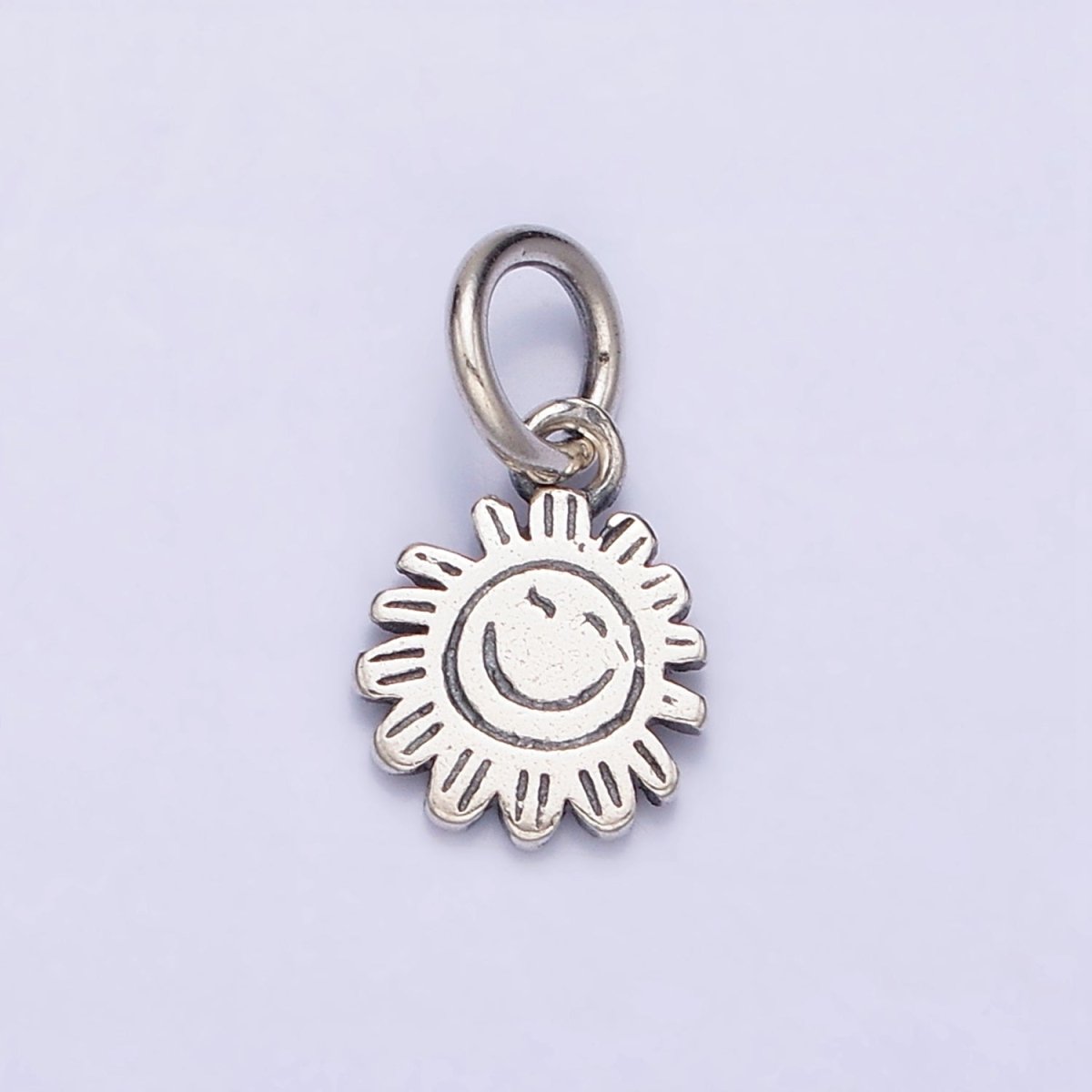 Sterling Silver S925 Round Smiley Face Celestial Sun Flower Charm | SL-275