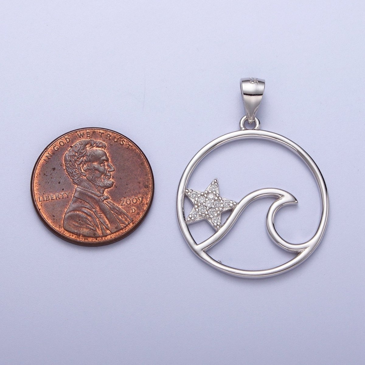 Sterling Silver Star Fish Ocean Wave Charm Micro Pave CZ Under The Sea Water Beach Pendant SL-404