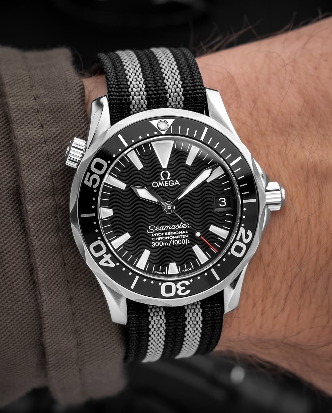 Black & Grey Striped Woven Nylon Strap 20mm