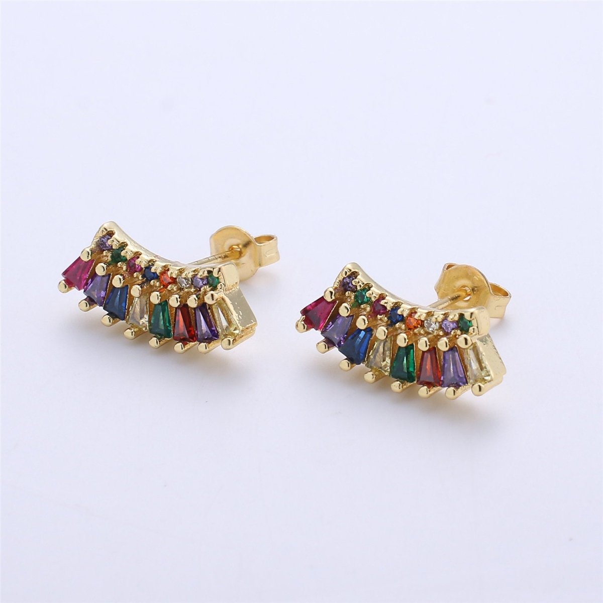 Super Cute Tiny Rainbow Studs • Little Rainbow Earrings • Gold Multi Color Stone Earrings • Happy Little Studs • Kawaii Style K-341