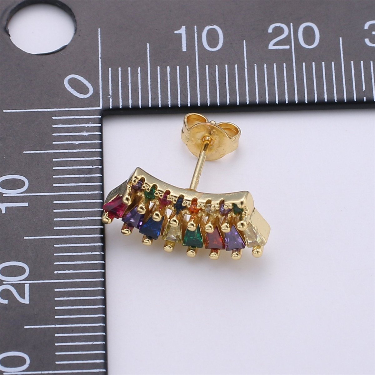 Super Cute Tiny Rainbow Studs • Little Rainbow Earrings • Gold Multi Color Stone Earrings • Happy Little Studs • Kawaii Style K-341