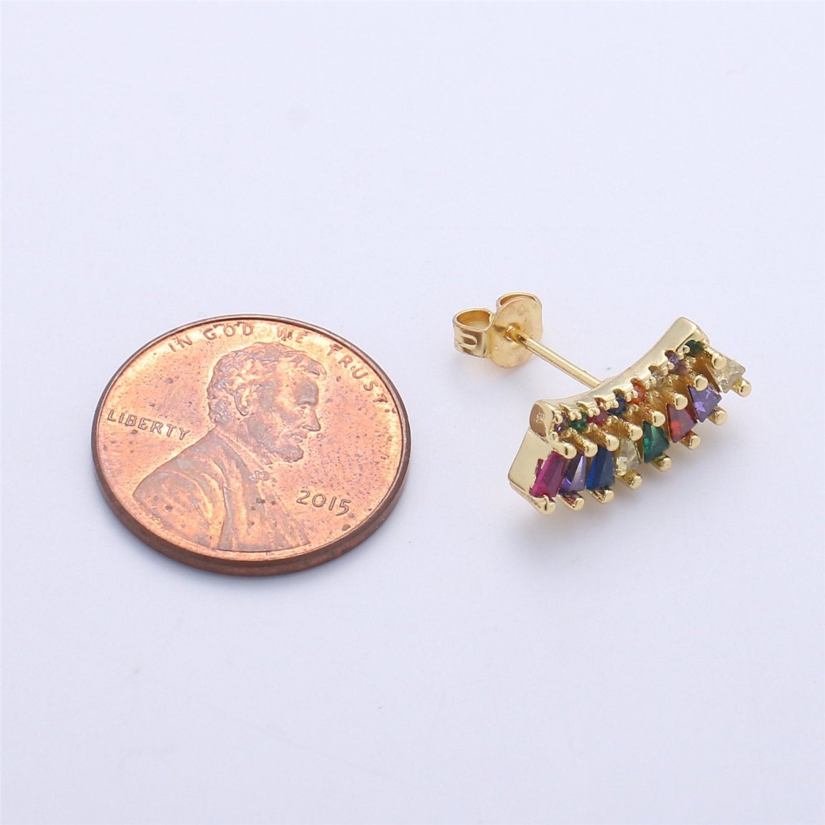 Super Cute Tiny Rainbow Studs • Little Rainbow Earrings • Gold Multi Color Stone Earrings • Happy Little Studs • Kawaii Style K-341