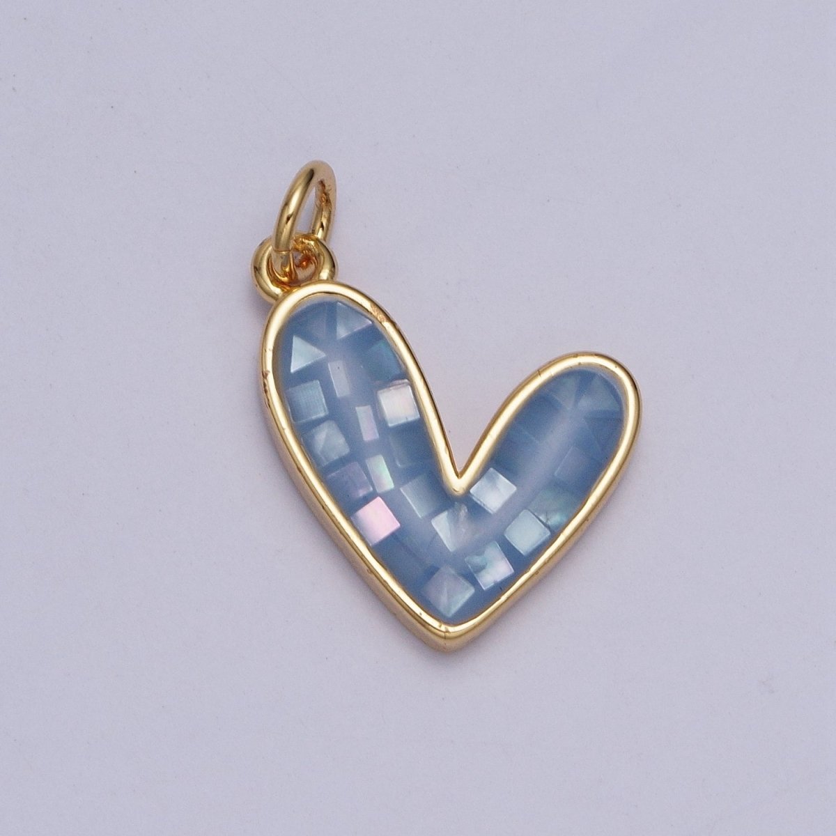 Teal, White, Pink, Purple, Green, Blue Shell Opal Heart Love Gold Charm For Jewelry Making AG-048~AG-053