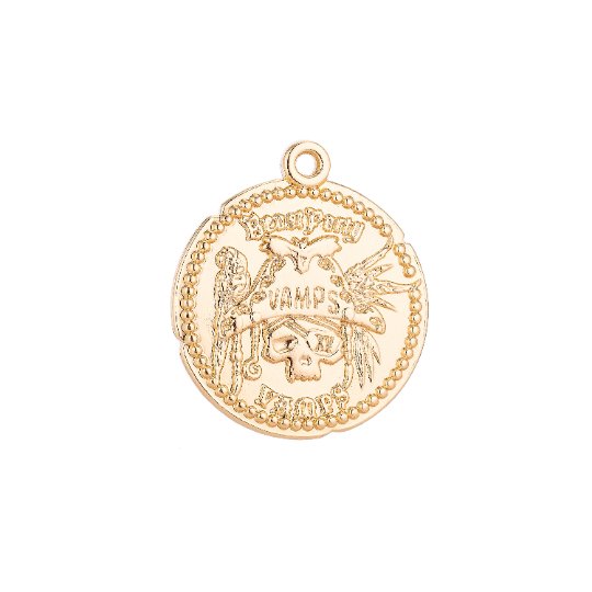 14K Gold Filled Vampire Pirate Round Coin Charm | C025