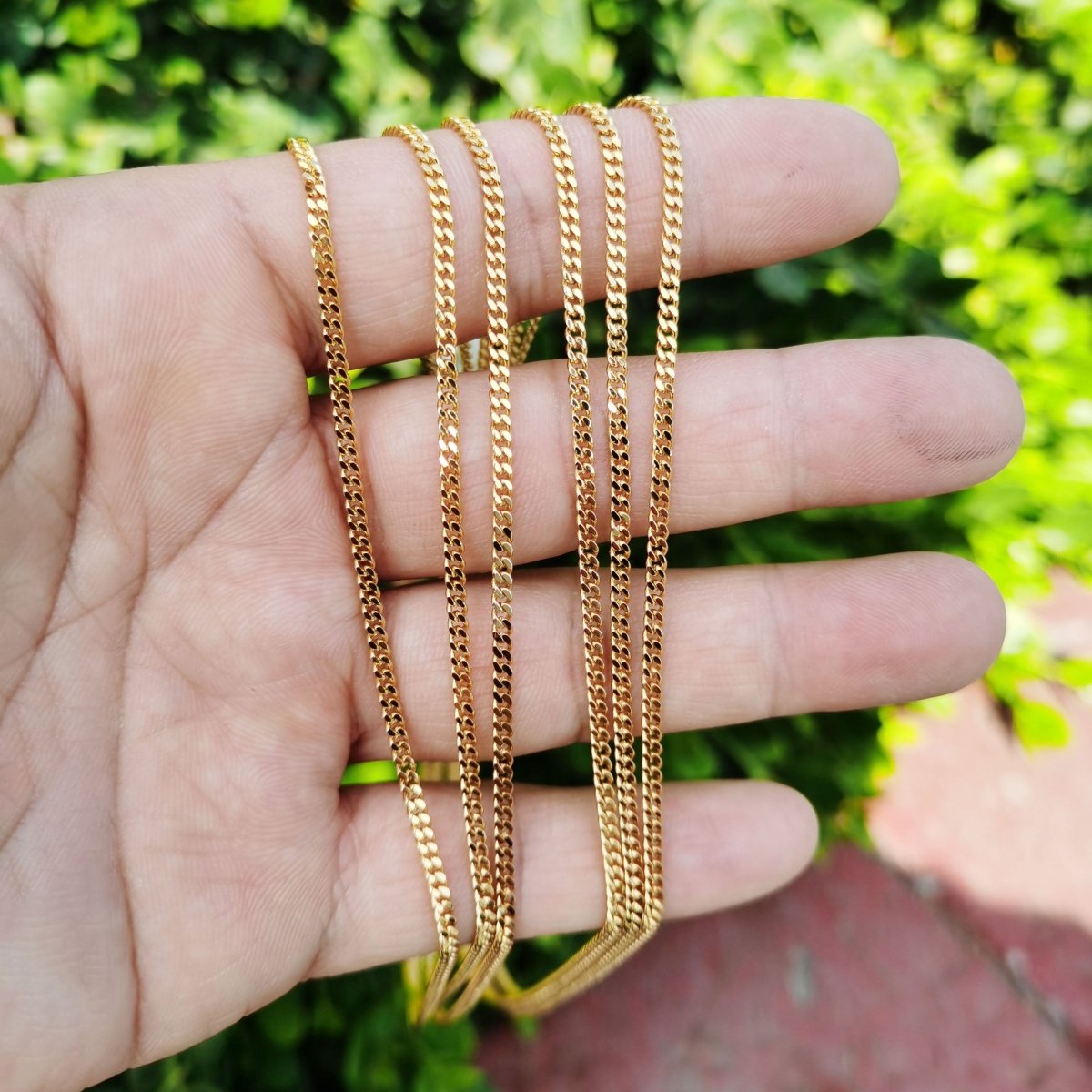 Thin 2mm 24K Gold Filled Curb / Cuban Links Chain Necklace, Men's Chain & Women's Necklace 17.5 inch | WA-746 Clearance Pricing