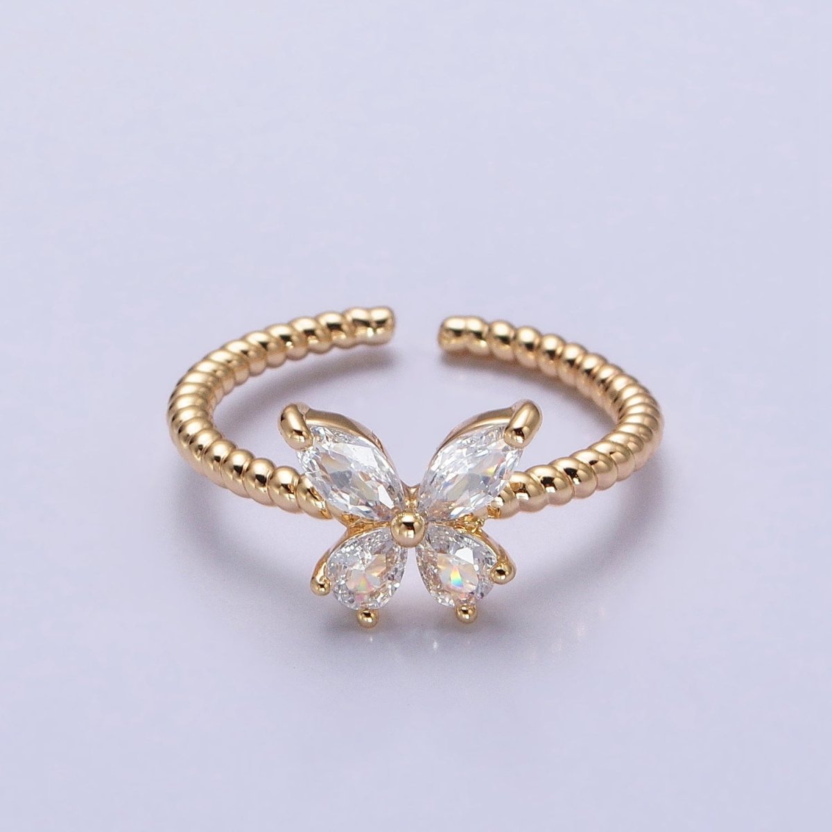 Thin Butterfly Ring CZ Mariposa Ring Open Adjustable Ring Rope Band O-1817 O-1818