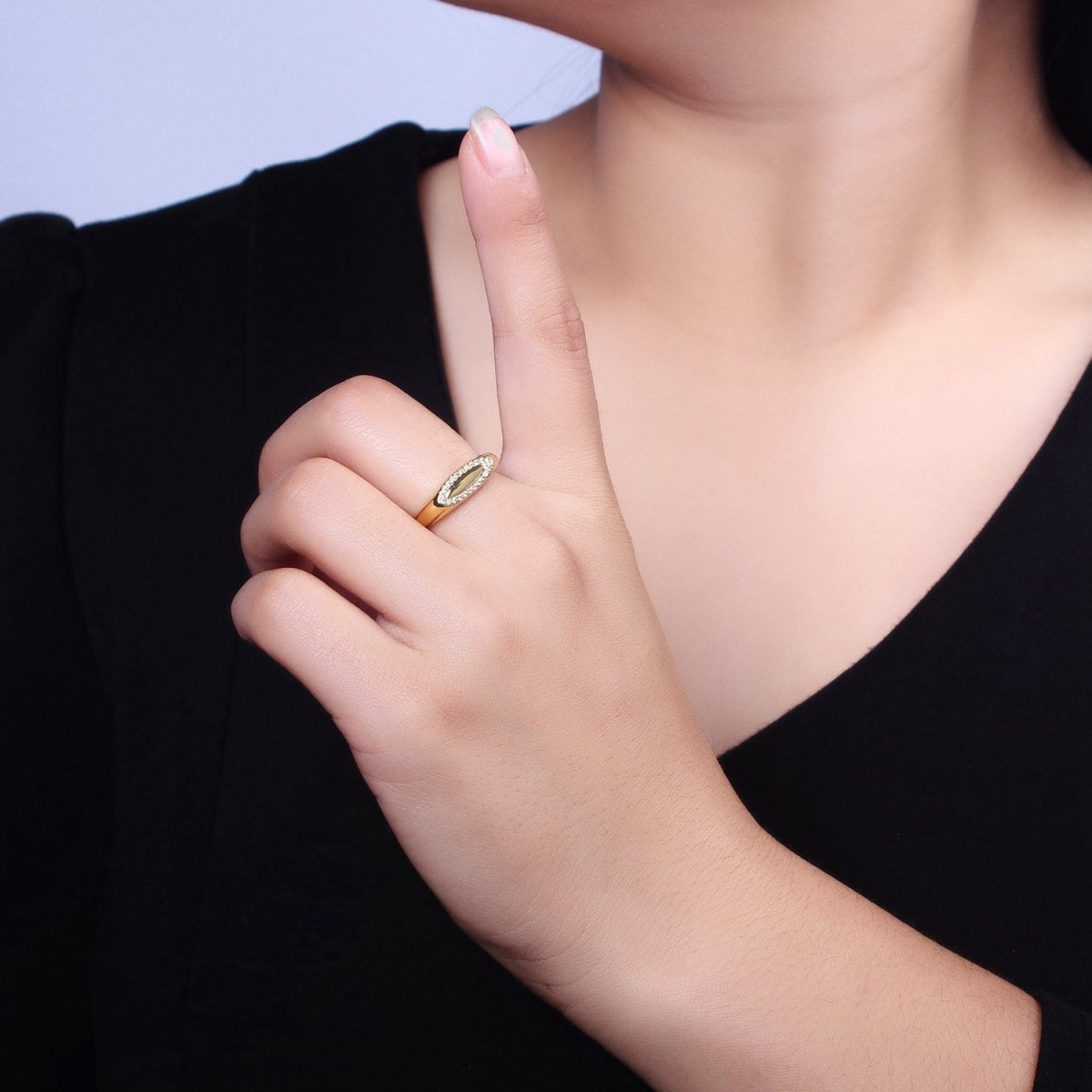 Thin Signet Ring Micro Pave Gold Signet Ring for Minimalist Jewelry O-1982