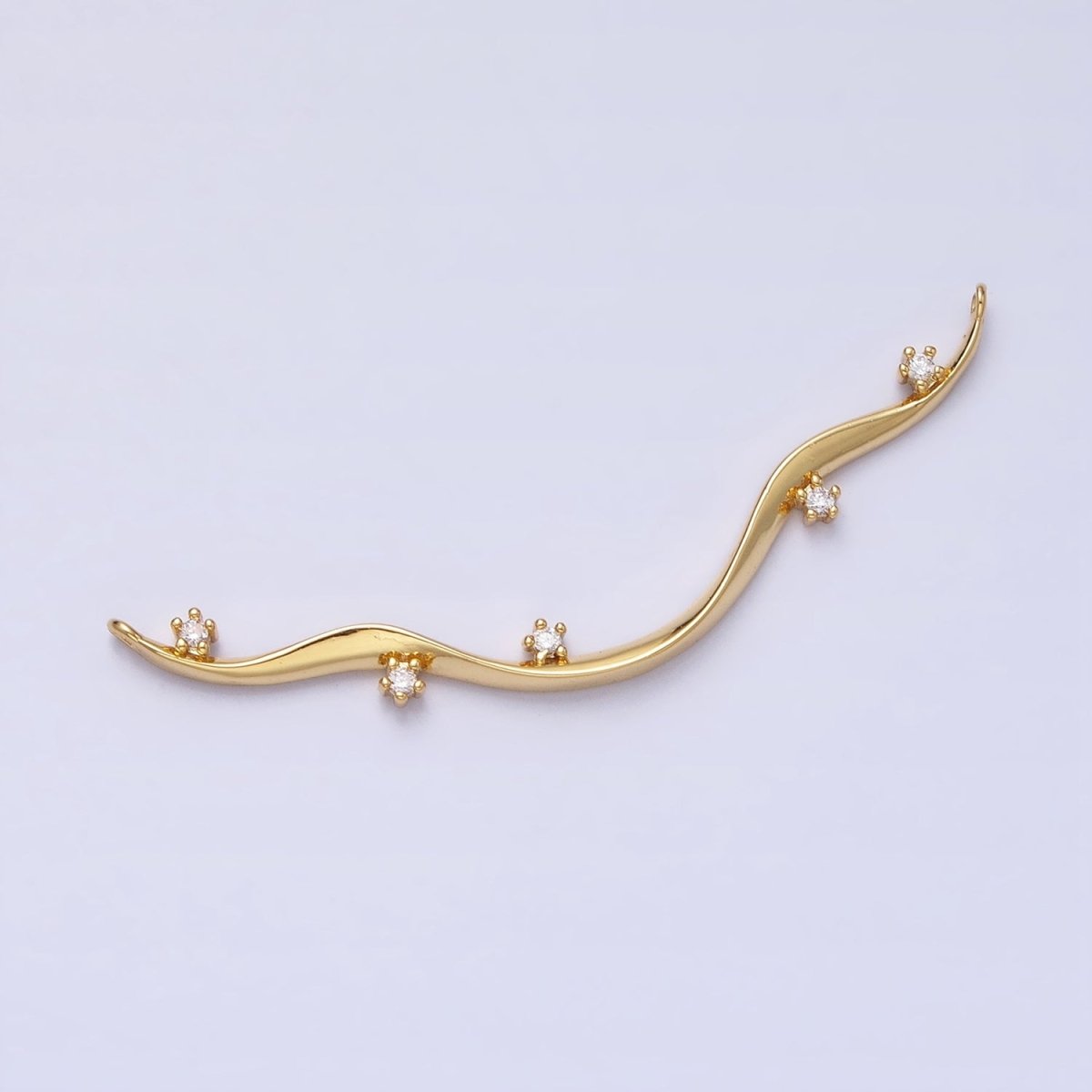 Thin Wavy Vine Gold Charm Connector for Necklace Component with Cz Stone for Minimalist Jewelry Y-819