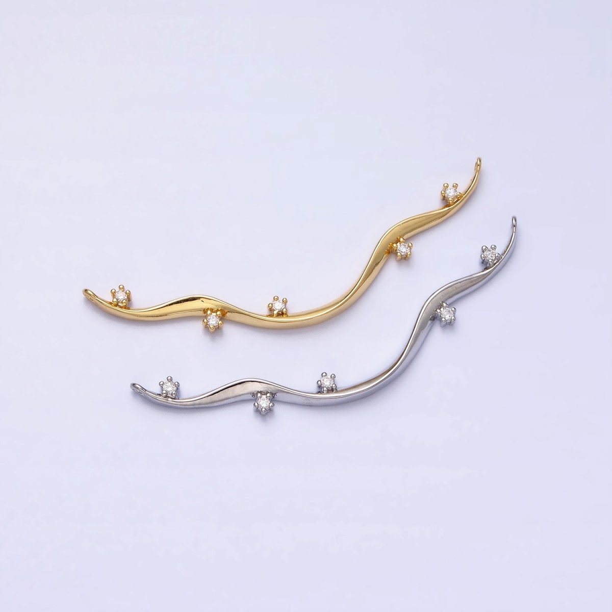 Thin Wavy Vine Gold Charm Connector for Necklace Component with Cz Stone for Minimalist Jewelry Y-819