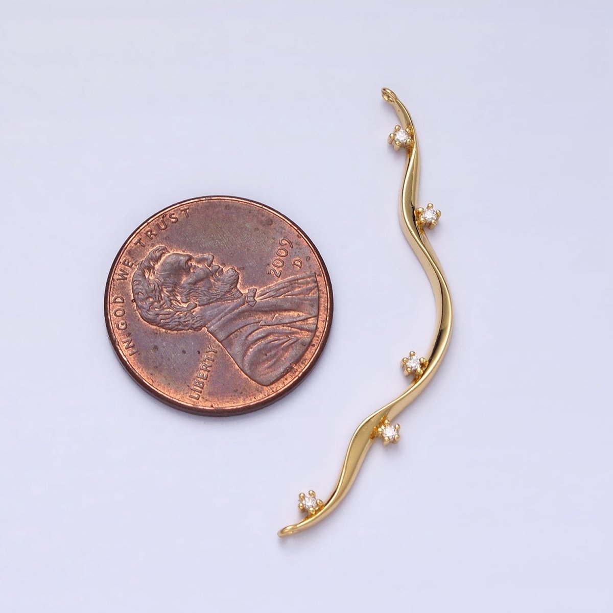 Thin Wavy Vine Gold Charm Connector for Necklace Component with Cz Stone for Minimalist Jewelry Y-819