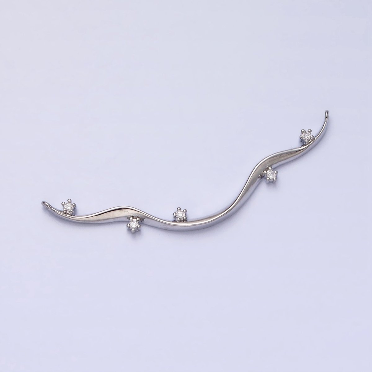 Thin Wavy Vine Gold Charm Connector for Necklace Component with Cz Stone for Minimalist Jewelry Y-819
