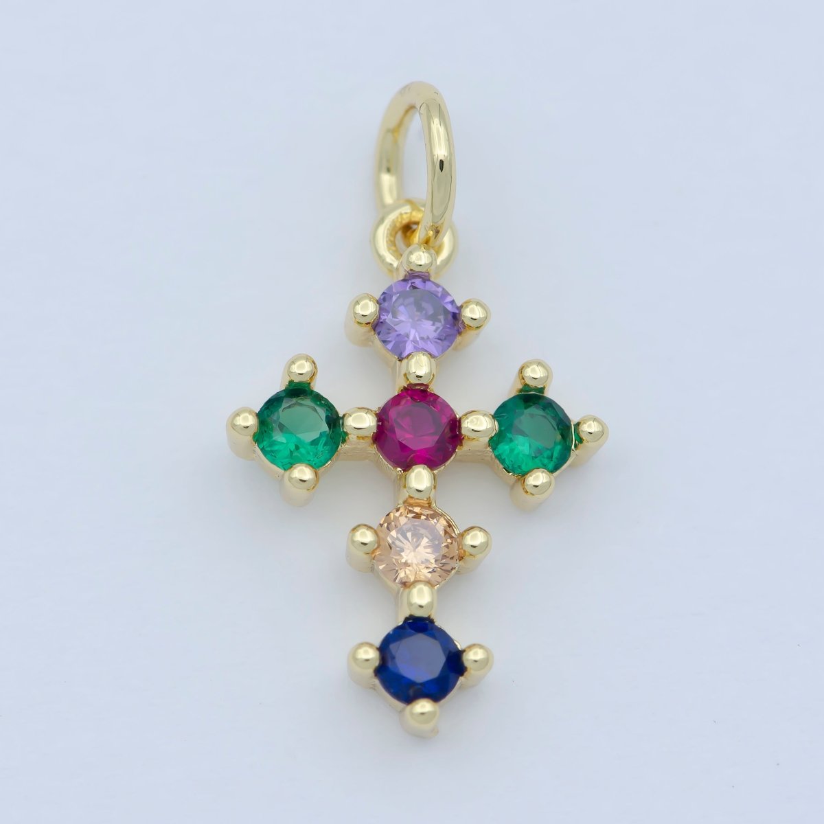 Tiny 15x11mm CZ Cross Religious Charm 14k Gold Filled Micro Pave Cross Clear Rainbow Multi Color Charm for Bracelet Necklace Earring M-303-M-304