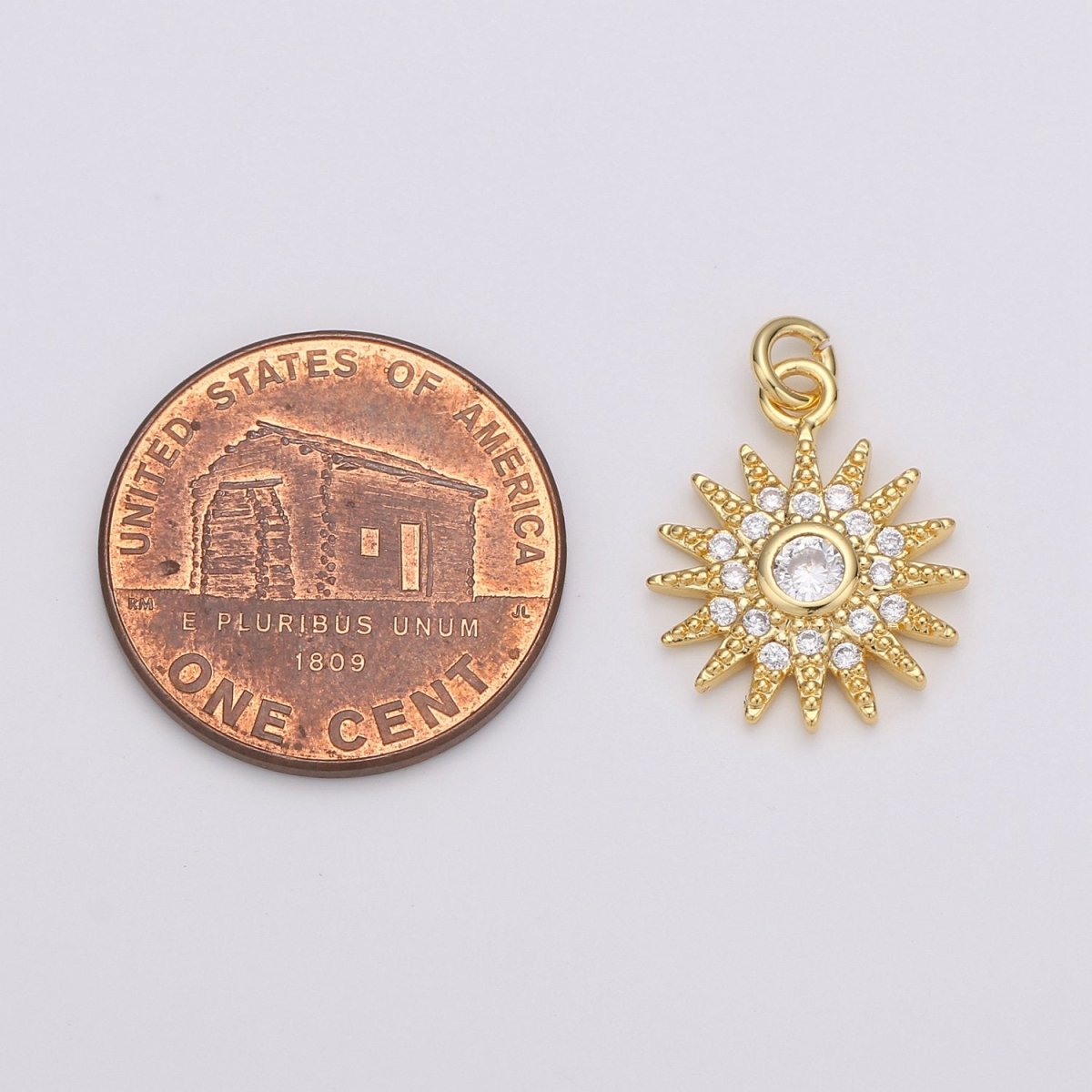 Tiny Celestial Pendant Gold Clear Micro Pave Mini Sun Sunburst StarBURST Sun Sunburst Charm Dainty Jewelry Charm Cubic Zirconia D-194 N-179