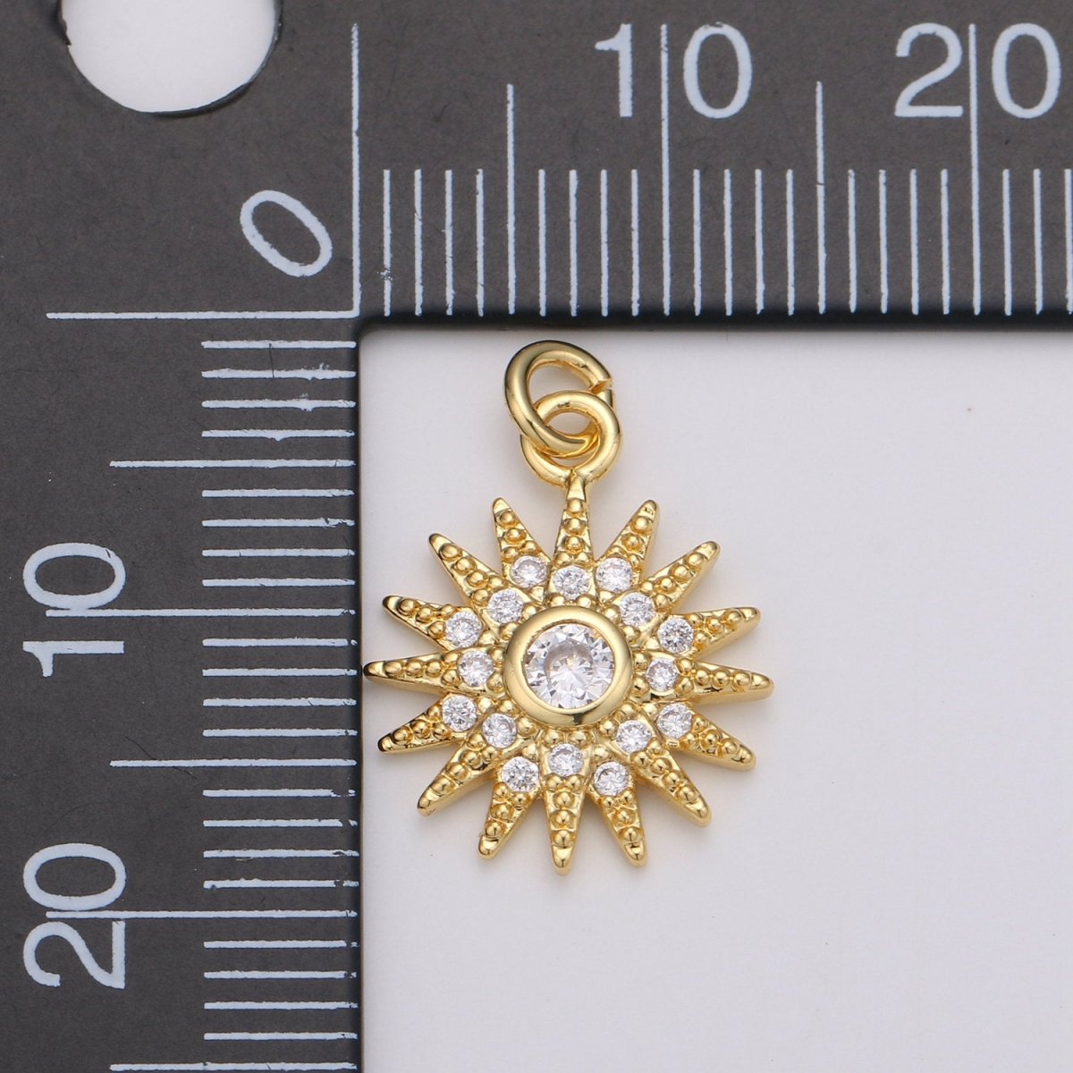 Tiny Celestial Pendant Gold Clear Micro Pave Mini Sun Sunburst StarBURST Sun Sunburst Charm Dainty Jewelry Charm Cubic Zirconia D-194 N-179