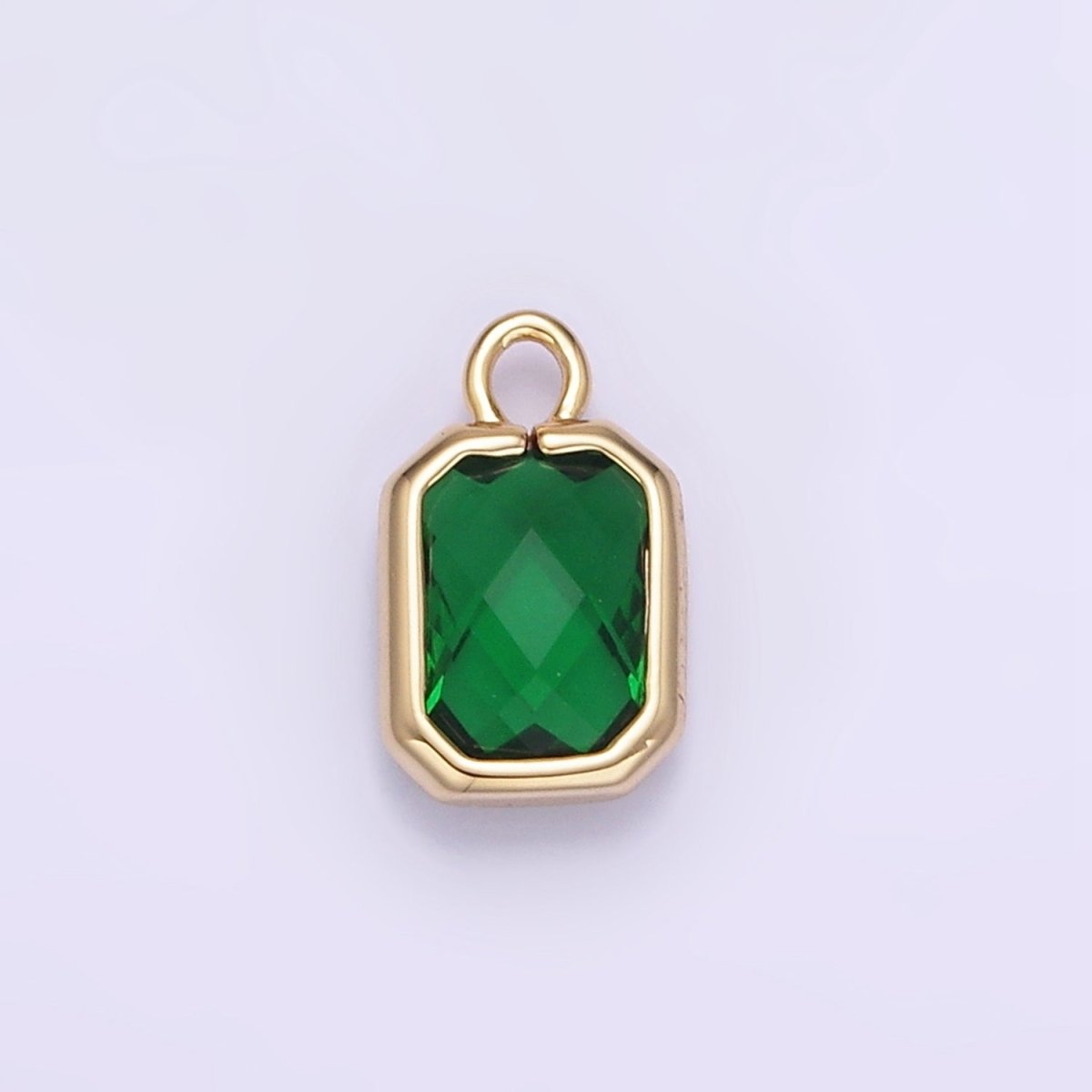Tiny Charm 4X8mm Emerald Green Princesses Cut CZ Square Gold Bezel Cut Rim Tiny Small Pendant Charm Necklace Bracelet Earring Finding E-867