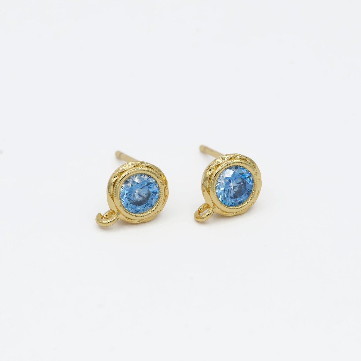 Tiny Cz Cubic Earring Post w/ open link, Nickel free, 15x7.6mm, 14K gold plated brass, CZ, Earring making post 1 pair L-268~L-274 L-323