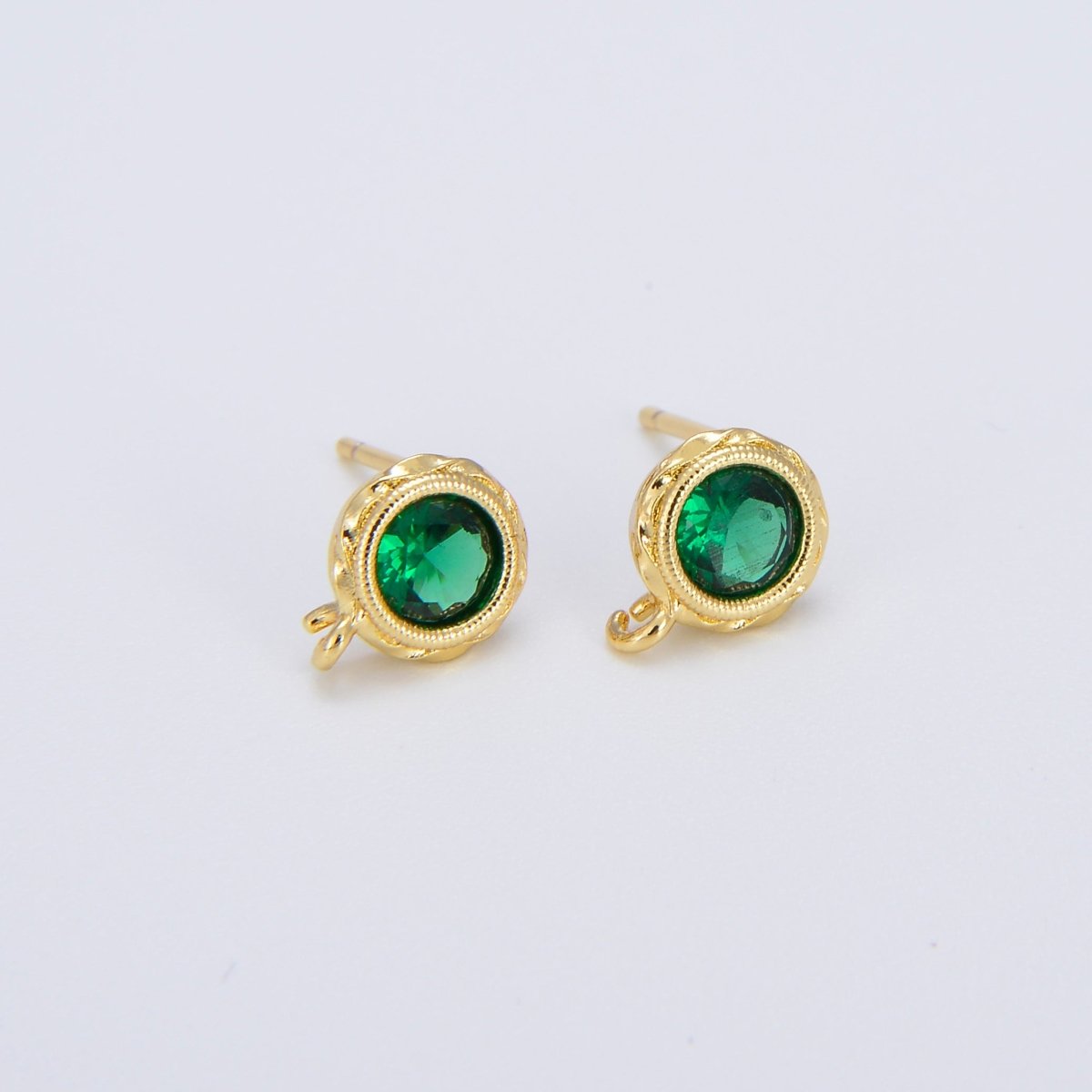 Tiny Cz Cubic Earring Post w/ open link, Nickel free, 15x7.6mm, 14K gold plated brass, CZ, Earring making post 1 pair L-268~L-274 L-323