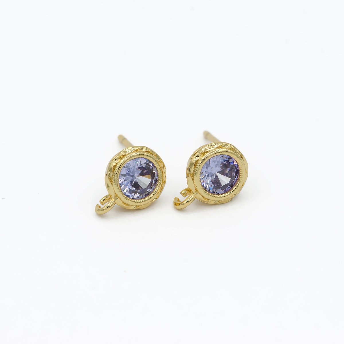 Tiny Cz Cubic Earring Post w/ open link, Nickel free, 15x7.6mm, 14K gold plated brass, CZ, Earring making post 1 pair L-268~L-274 L-323