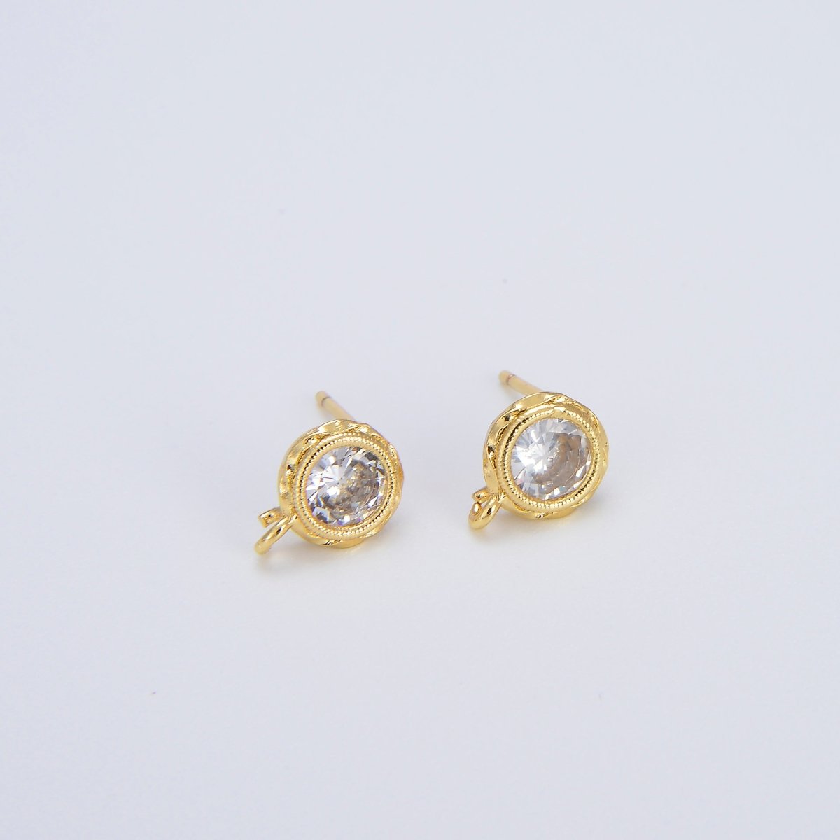 Tiny Cz Cubic Earring Post w/ open link, Nickel free, 15x7.6mm, 14K gold plated brass, CZ, Earring making post 1 pair L-268~L-274 L-323