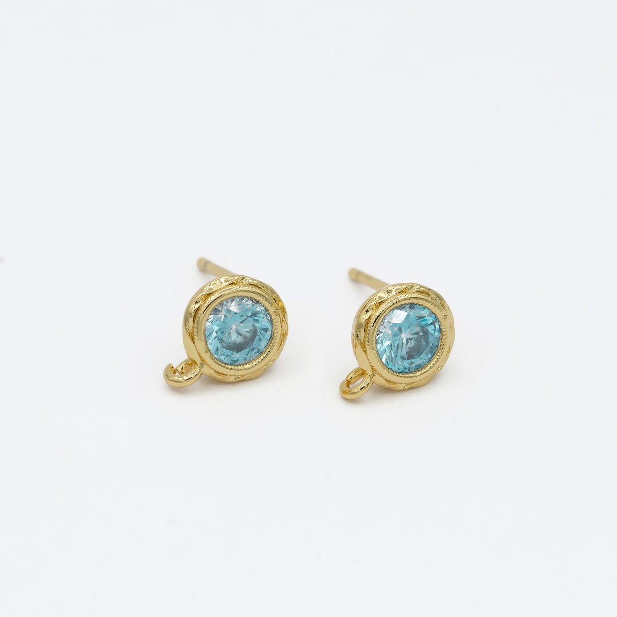 Tiny Cz Cubic Earring Post w/ open link, Nickel free, 15x7.6mm, 14K gold plated brass, CZ, Earring making post 1 pair L-268~L-274 L-323