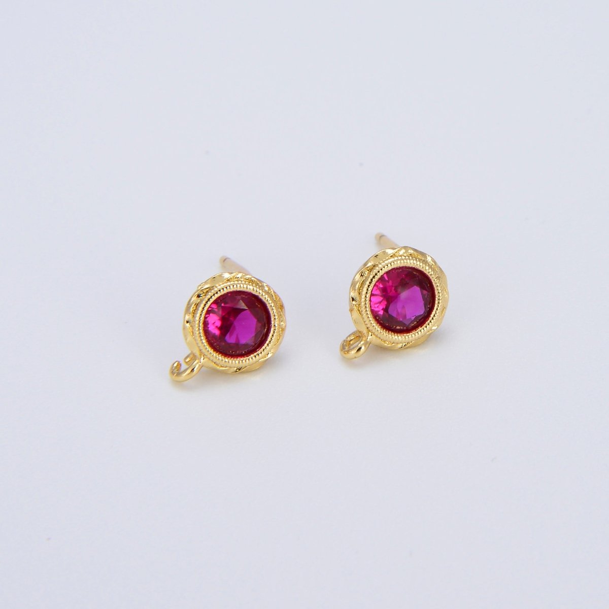 Tiny Cz Cubic Earring Post w/ open link, Nickel free, 15x7.6mm, 14K gold plated brass, CZ, Earring making post 1 pair L-268~L-274 L-323