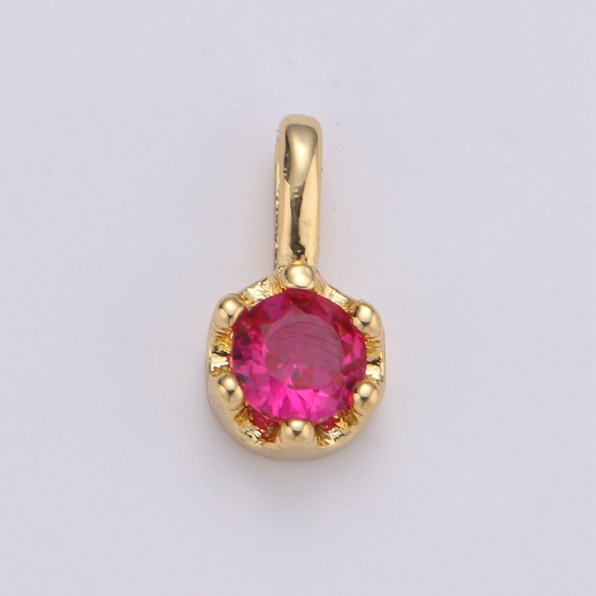 Tiny Dainty Round Gold Charm CZ Cubic Zirconia 10mm Charm Drop Round Small Color Full Cz Birthstone Add on Charm Dangle Charm D-599 to D-604