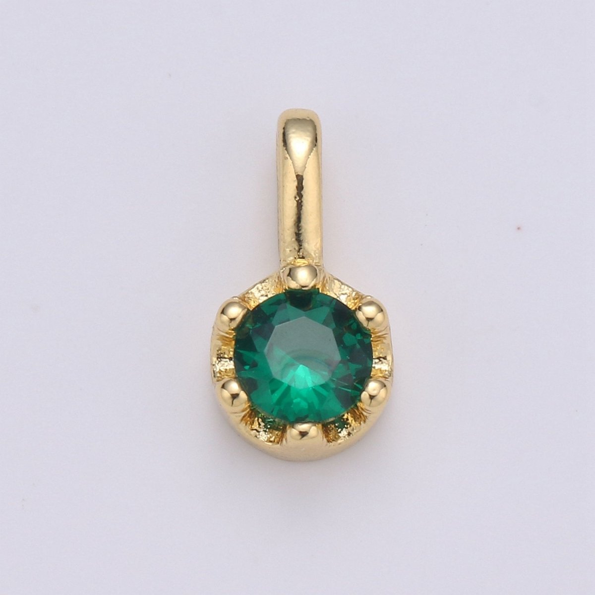 Tiny Dainty Round Gold Charm CZ Cubic Zirconia 10mm Charm Drop Round Small Color Full Cz Birthstone Add on Charm Dangle Charm D-599 to D-604