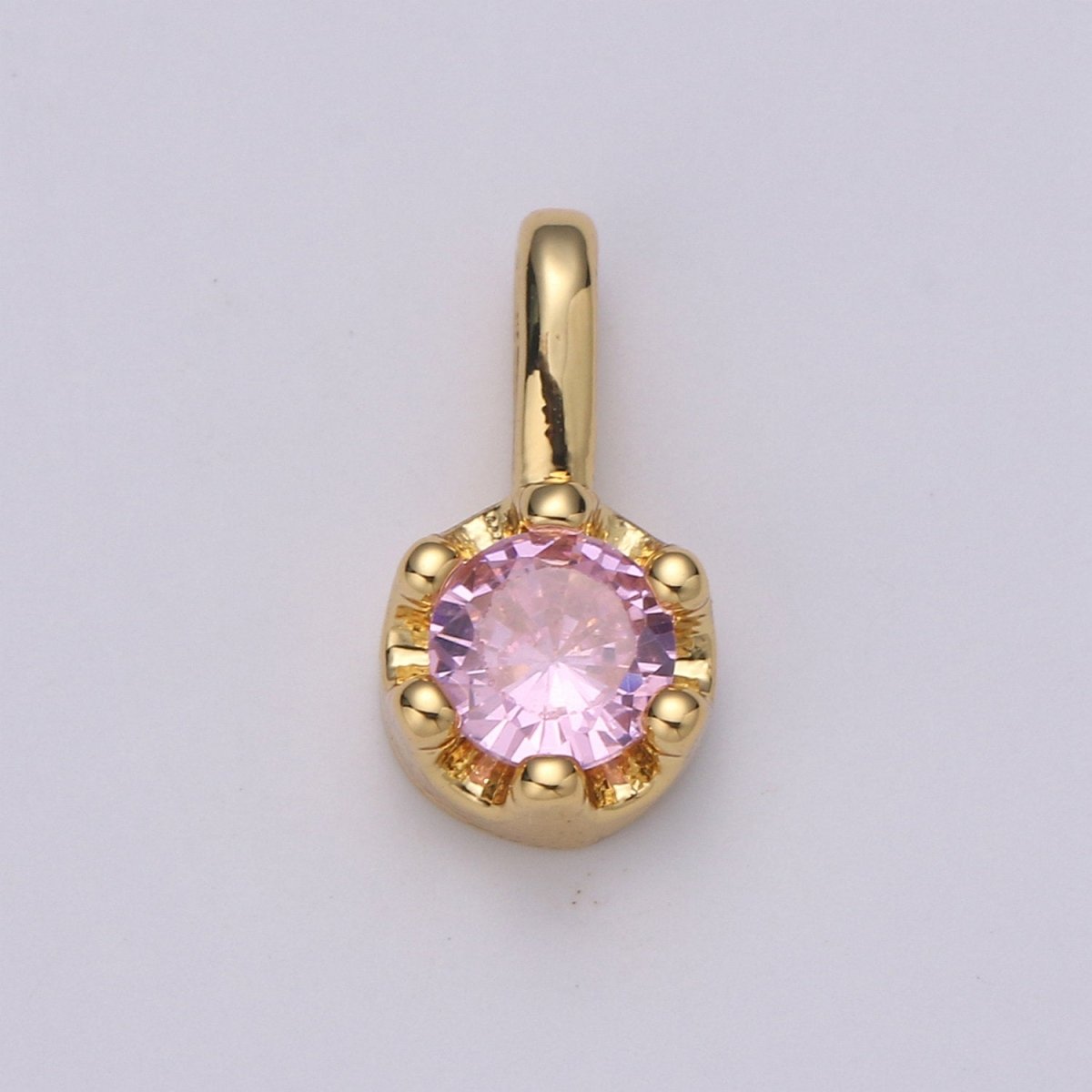 Tiny Dainty Round Gold Charm CZ Cubic Zirconia 10mm Charm Drop Round Small Color Full Cz Birthstone Add on Charm Dangle Charm D-599 to D-604