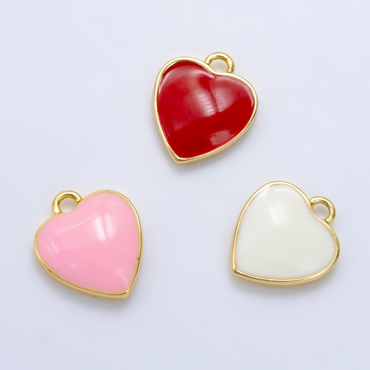 Tiny  Enamel Heart Charms Little Color Hearts on Gold Filled Red Pink White Teal First Love Earing Bracelet Necklace Jewelry Supplies, C-524