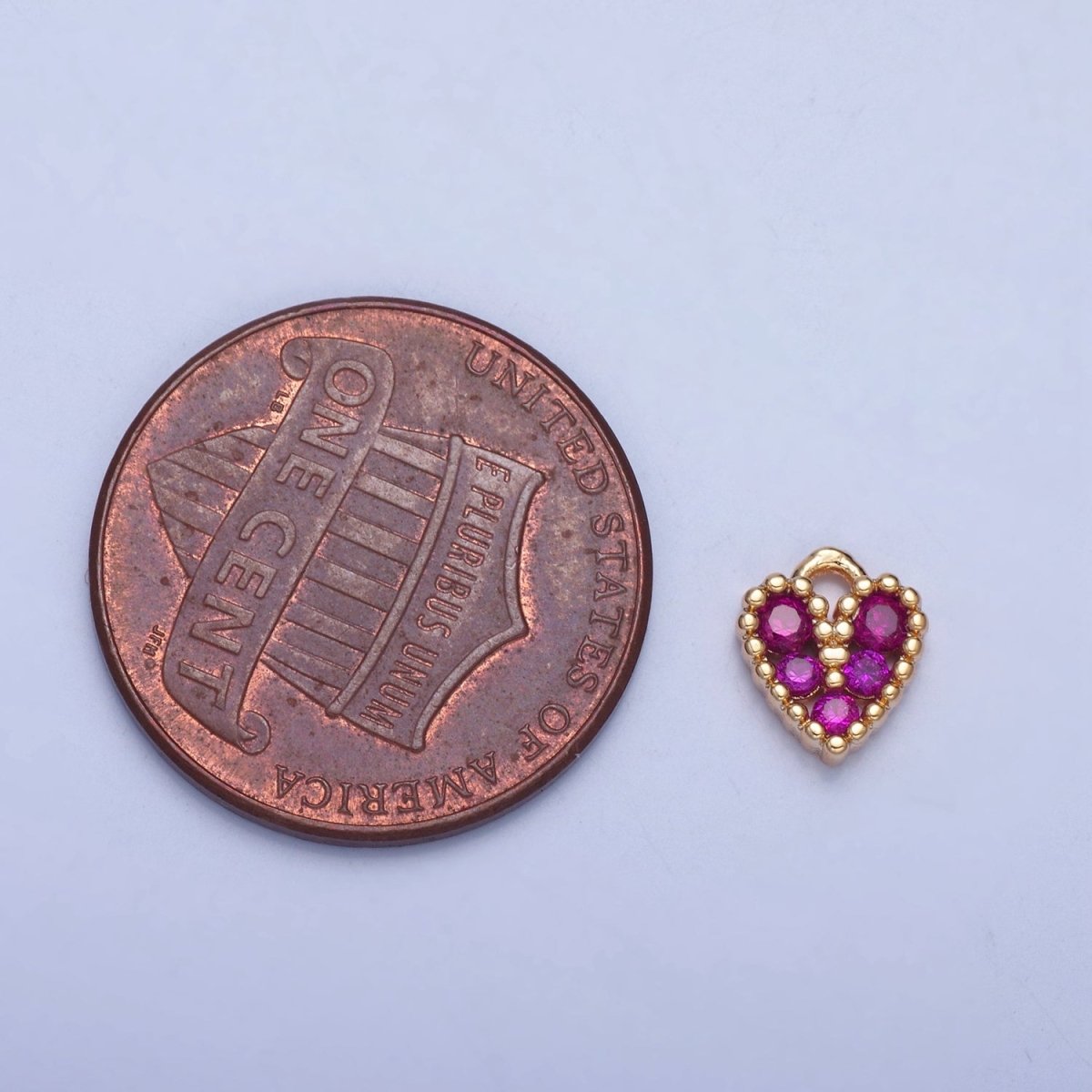 Tiny Fuchsia Pink Micro Pave Heart Charm, Gold Love Valentine Charm For Jewelry Making | X-032