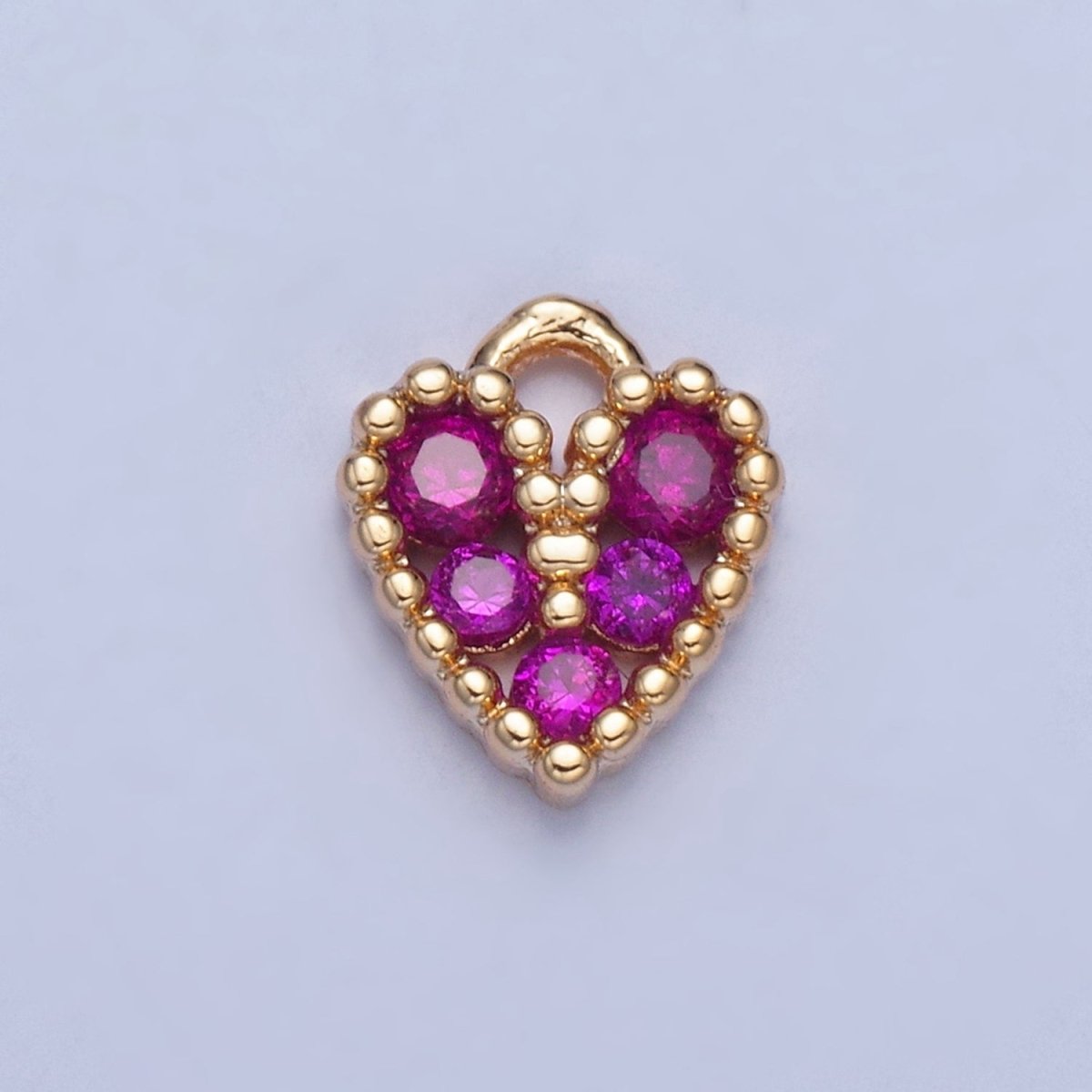 Tiny Fuchsia Pink Micro Pave Heart Charm, Gold Love Valentine Charm For Jewelry Making | X-032