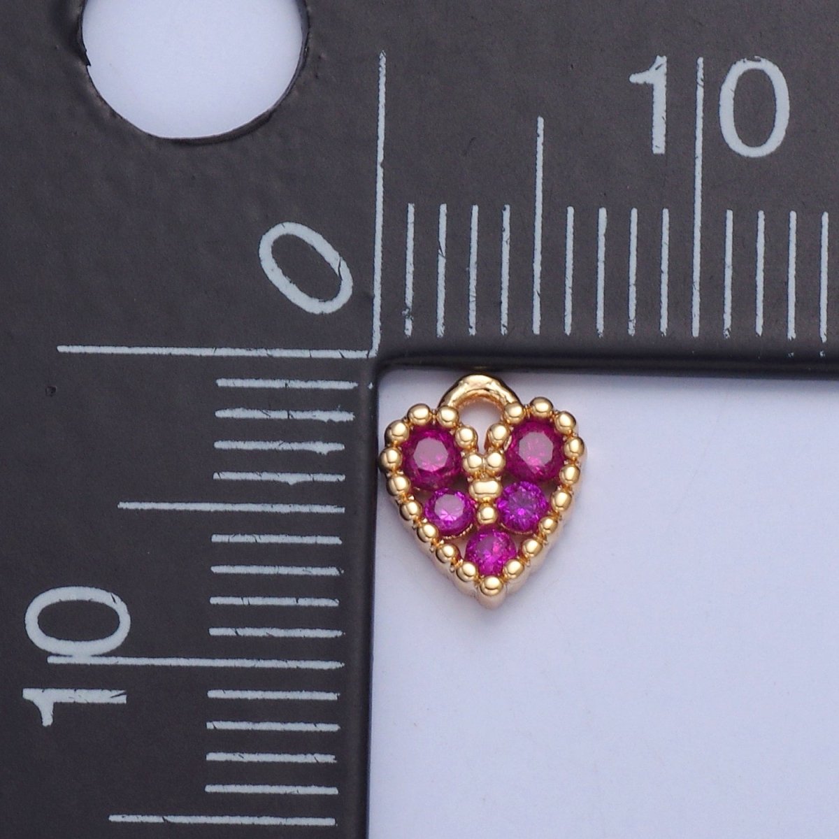Tiny Fuchsia Pink Micro Pave Heart Charm, Gold Love Valentine Charm For Jewelry Making | X-032