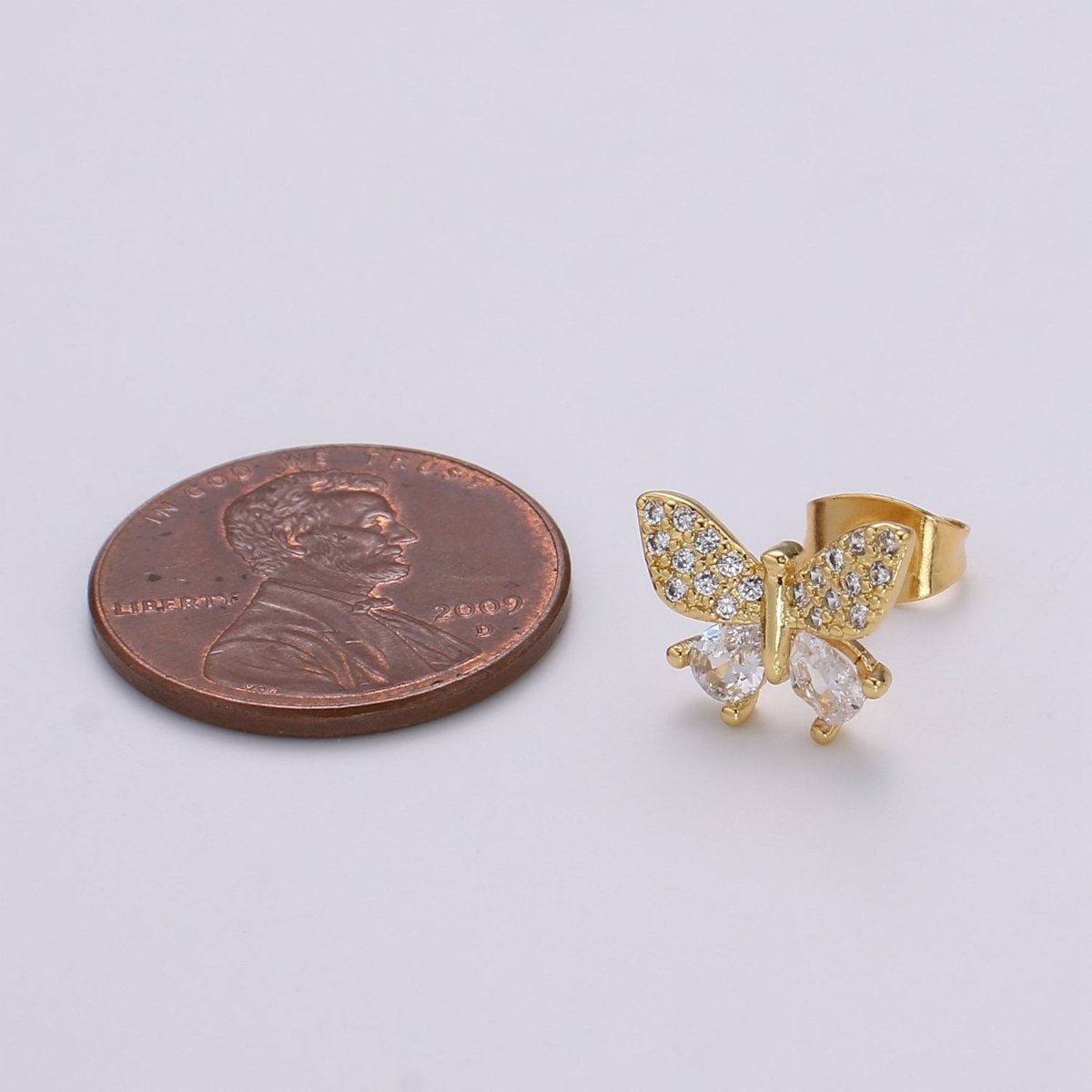 Tiny Golden Butterfly Stud Earrings CZ Mini Gold Filled Mariposa Animal Nature Formal/Casual Daily Wear Earring Jewelry P-021
