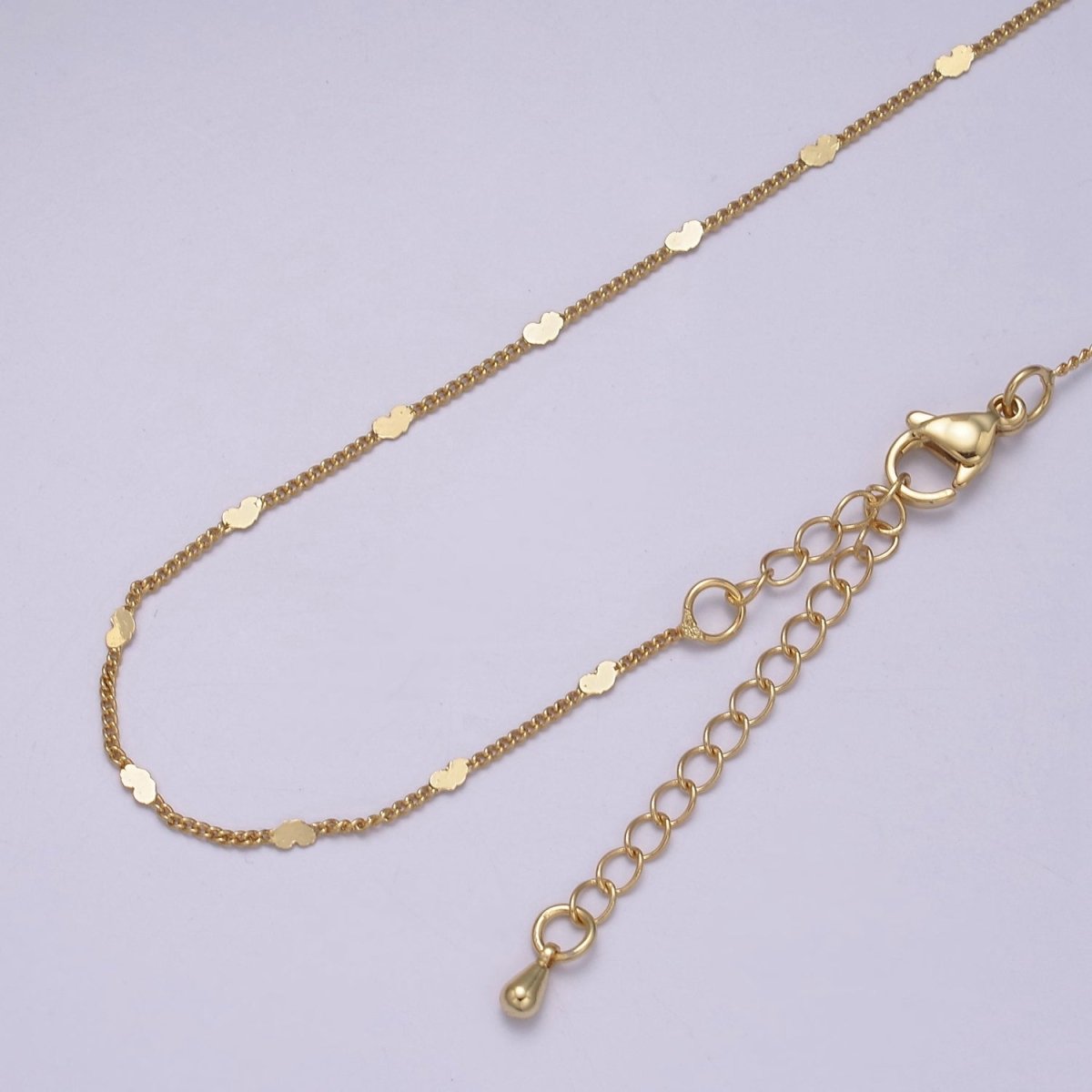 Tiny Heart Necklace in Gold Disc Satellite Chain 24k Gold Filled Curb Chain Dainty Necklace | WA-872