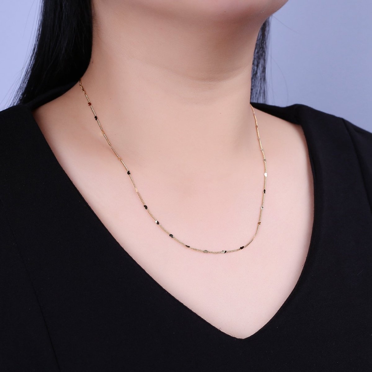 Tiny Heart Necklace in Gold Disc Satellite Chain 24k Gold Filled Curb Chain Dainty Necklace | WA-872