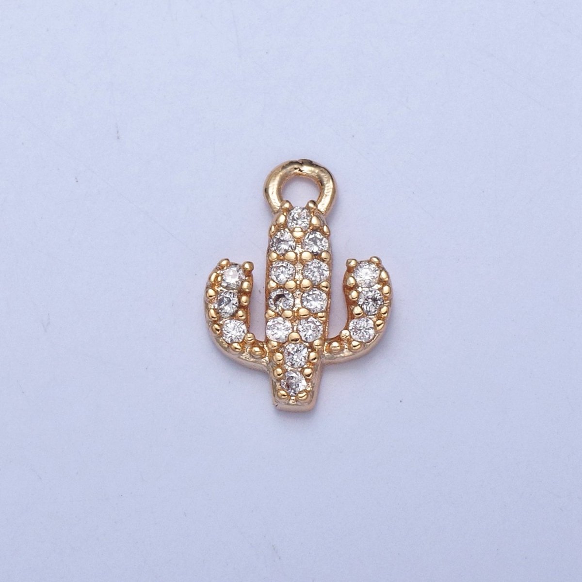 Tiny Micro Pave Cactus Charm, Gold Desert Plant For Jewelry Making X-031