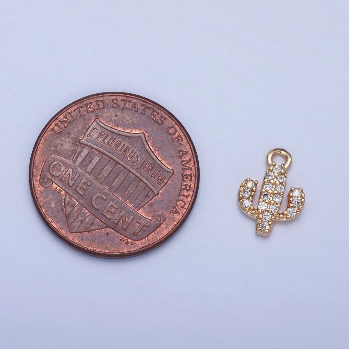 Tiny Micro Pave Cactus Charm, Gold Desert Plant For Jewelry Making X-031