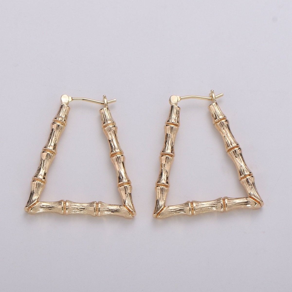 Trapezoid BAMBOO HOOP earrings Gold Bamboo Earring Triangle Bamboo Hoop Vintage Retro Earrings Q-305
