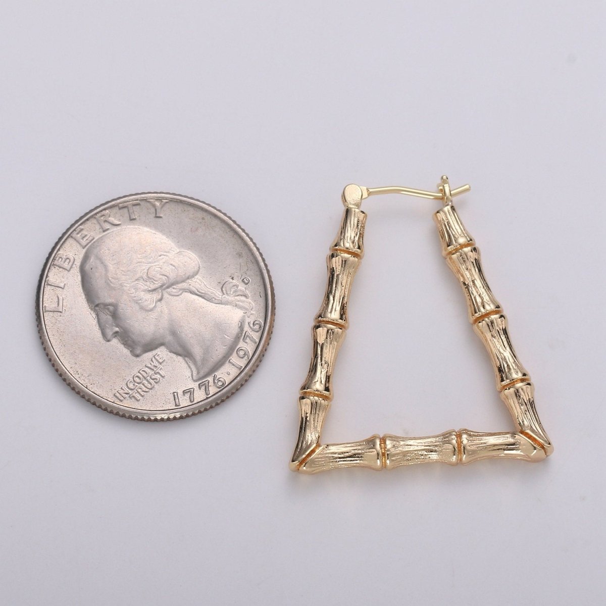 Trapezoid BAMBOO HOOP earrings Gold Bamboo Earring Triangle Bamboo Hoop Vintage Retro Earrings Q-305