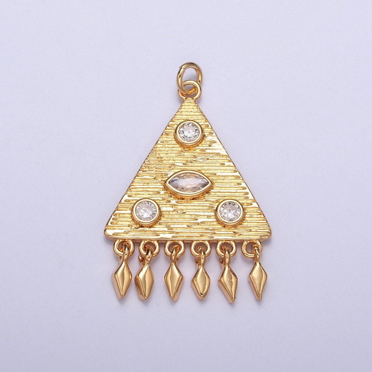 Triangle Clear CZ Dream Geometric Dreamcatcher with Spade Dangles Charm | X-123